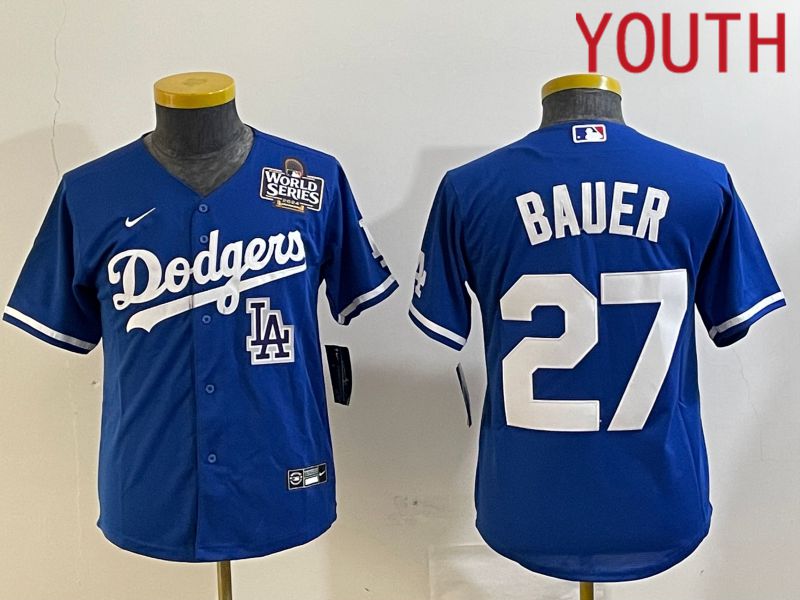 Youth Los Angeles Dodgers #27 Bauer Blue Game 2024 Nike MLB Jersey style 6->youth mlb jersey->Youth Jersey
